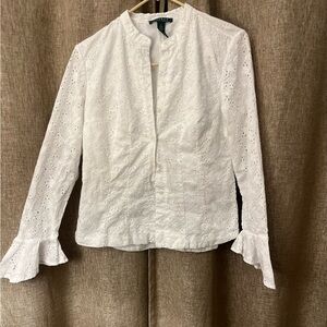 Ralph Lauren Women's White Eyelet Button-Down Shirt